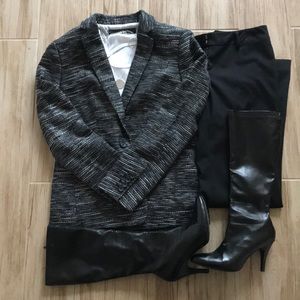 Lucky Brand black blazer w/ white and silver lurex